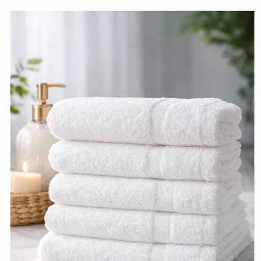 White Bath Towel Cotton Material  Softness Style Absorption Towels for Bathroom